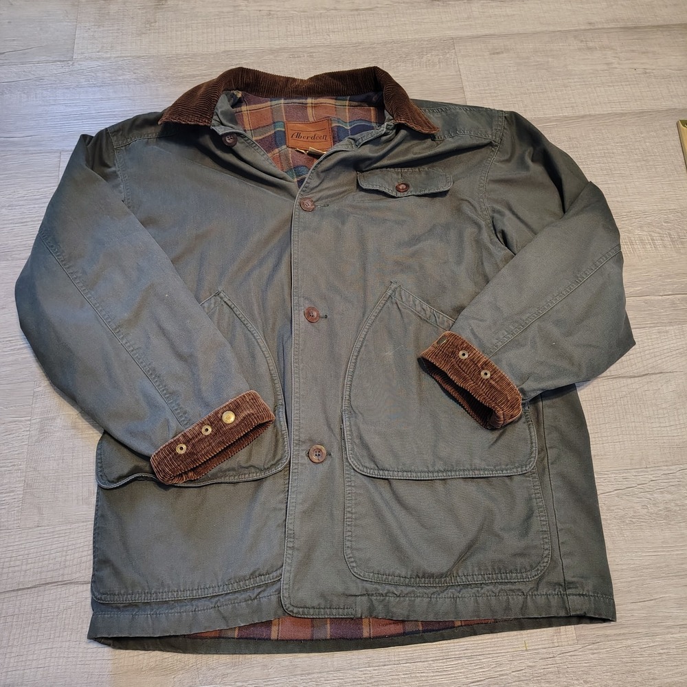 Aberdeen Mens Field Jacket Olive Green Canvas Plaid Flannel Lined Corduroy Med